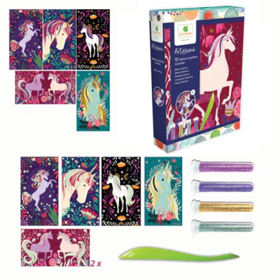 Tvoření s třpytivým pískem Jednorožci – kreativní sada pro děti s třpytkami Sycomore