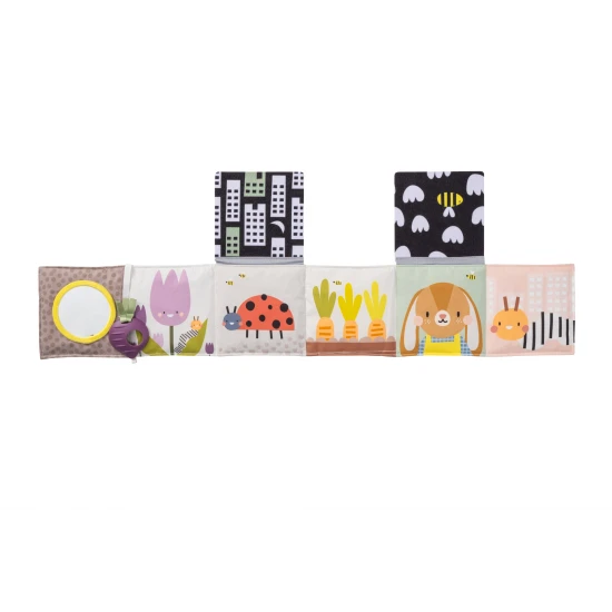 Oboustranná textilní knížka s motivem zahrady pro nejmenší do kočárku, postýlky i na hrací deku.