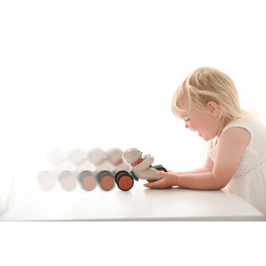 Tolo Medvídek na tříkolce, stisknutím hlavičky se začne hýbat