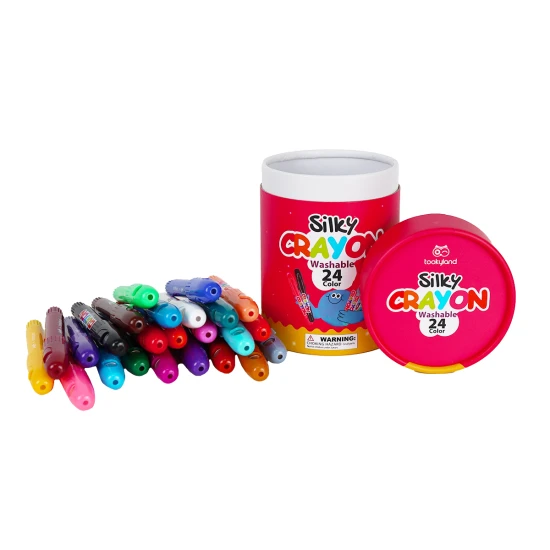 Farebné jemné umývateľné voskovky pre deti v praktickom boxe – 24 kusov