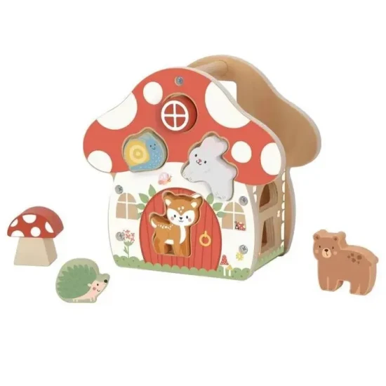 Dřevěná vkládačka Tvary Domeček s 12 barevnými tvary pro děti