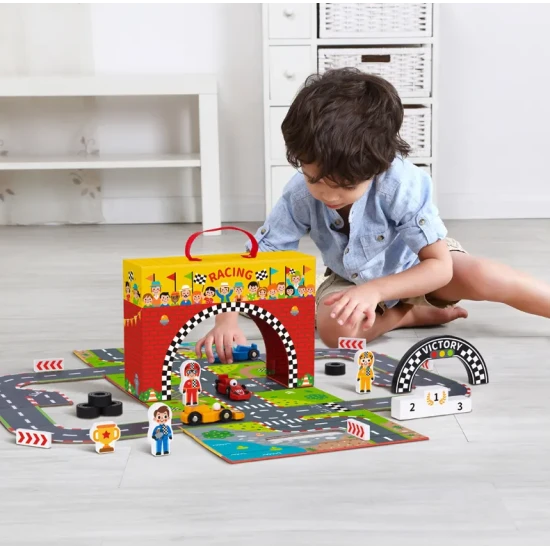 Tooky Toy Závodní dráha v kufříku 34 ks Závodní dráha Puzzle silnice v kufříku