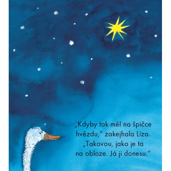 Když husa Líza zjistí, že na vánočním stromě chybí hvězda, vydá se na dlouhou cestu, aby z oblohy uloupla jednu zářící hvězdu.