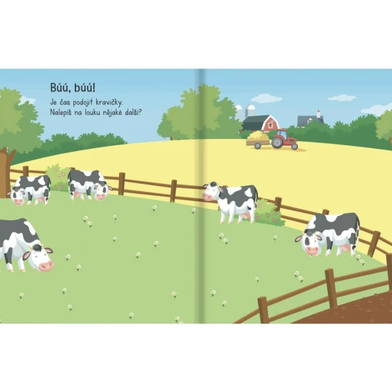 Na farmě - Kniha plná samolepek. Dolep velké barevné samolepky na každou scenérii z farmy.