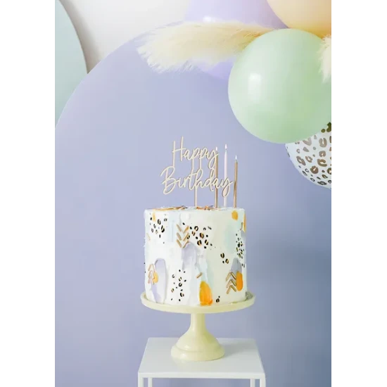 Dřevěná ozdoba na dort Happy Birthday od Party Deco.