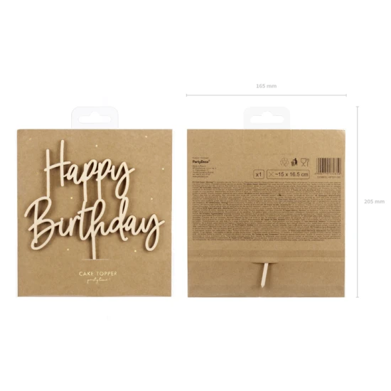 Dřevěná ozdoba na dort Happy Birthday od Party Deco.