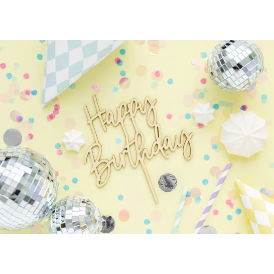 Dřevěná ozdoba na dort Happy Birthday od Party Deco.