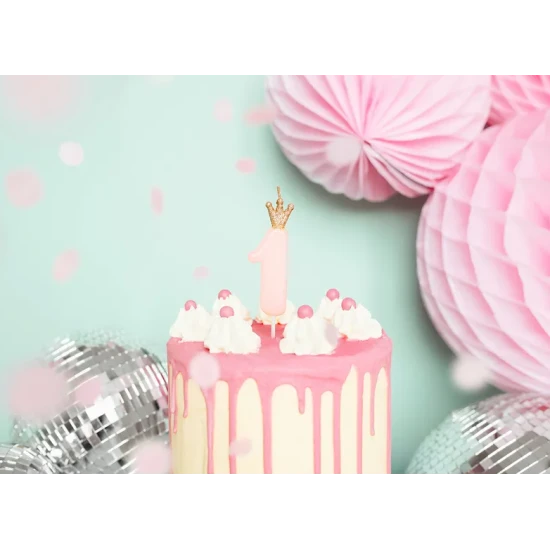 Party Deco Svíčka Číslo 1 Růžová Narozeninová svíčka číslo 1 v růžové barvě.