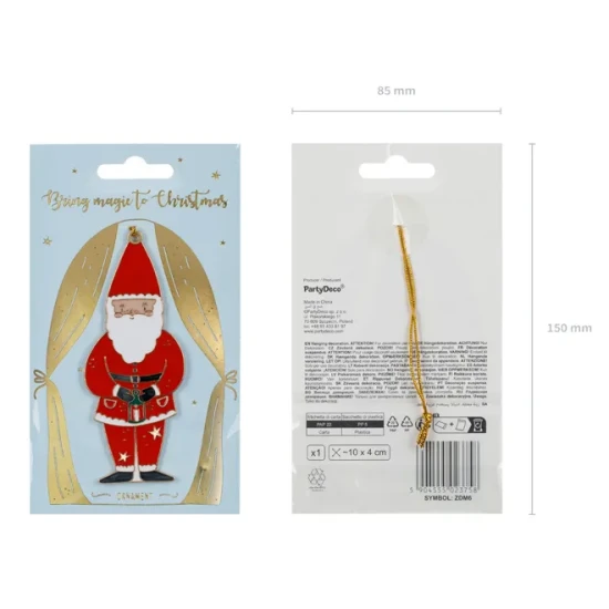 Kovová vánoční ozdoba ve tvaru Santa Claus na vánoční stromeček.