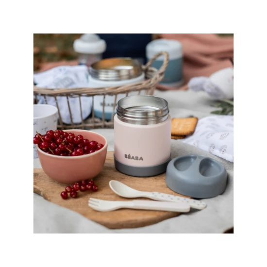 Růžová termoska na jídlo vhodná na dlouhé cesty pro malé mlsouny.