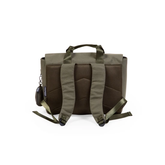 Childhome Canvas Khaki – školní taška s reflexní pláštěnkou 39×31×12 cm
