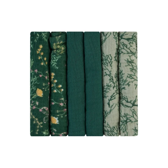 Mušelínové pleny 30x30 cm 6ks Secret Garden Green - KikkaBoo 31103010105KB