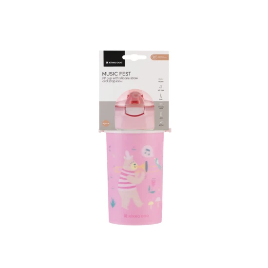 Hrnek se silikonovým brčkem a popruhem 450 ml Music Fest Pink - KikkaBoo 31302030081KB