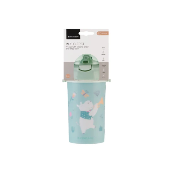 Hrnek se silikonovým brčkem a popruhem 450 ml Music Fest Mint - KikkaBoo 31302030082KB