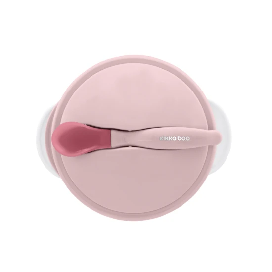 Miska s přísavkou, víčkem a lžičkou s tepelným senzorem Pink - KikkaBoo 31302040076KB