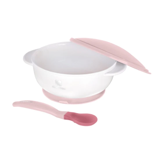 Miska s přísavkou, víčkem a lžičkou s tepelným senzorem Pink - KikkaBoo 31302040076KB