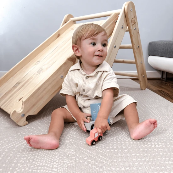 Dřevěný Montessori set 3v1 – žebřík, skluzavka a lezecká stěna – MeowBaby ZZWDA001