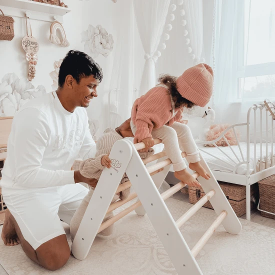 Dřevěný Montessori set 3v1 – žebřík, skluzavka a lezecká stěna – MeowBaby ZZWDA001