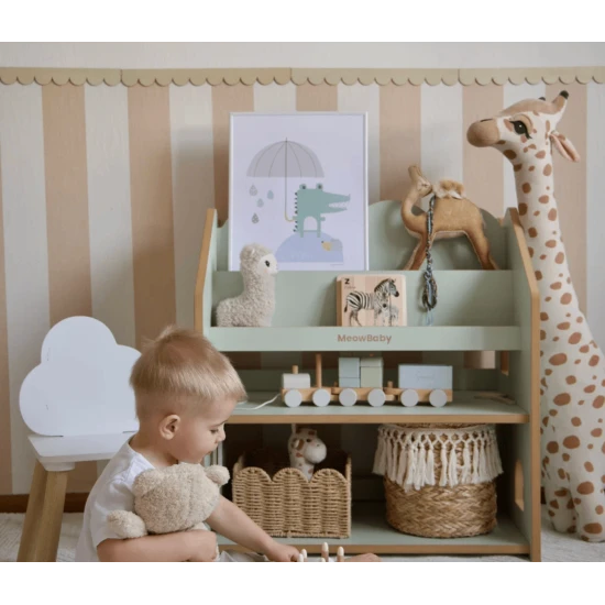Montessori knihovna ve tvaru domečku z MDF – MeowBaby MWORK048