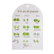 Náušnice na každý měsíc Zelené 12 párů