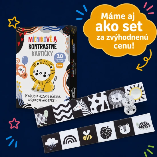 Kontrastní a milníkové kartičky pro rozvoj miminka.