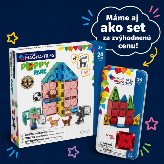Magnetická stavebnice MAGNA-TILES Puppy Park – dětská stavebnice se štěňátky, bazénem a výběhem