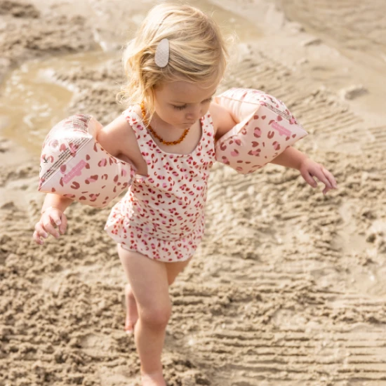 Dětské dívčí plavky s UPF 50+ Leopard starorůžový od Swim Essentials